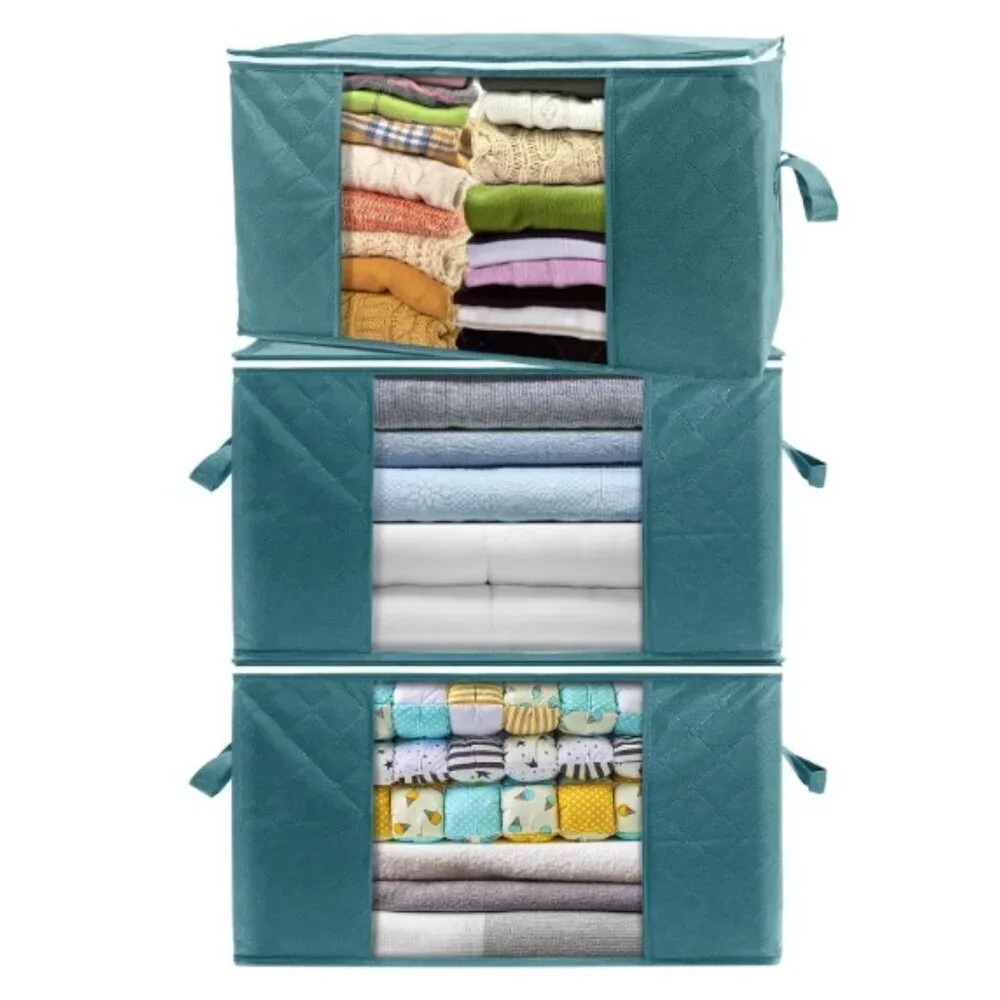 UNDER THE BED TEAL LARGE FOLDABLE STORAGE BAGS CLOTHING BEDDING CLOSET ORGANIZER